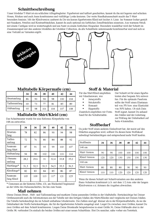 T-Shirt Modular - Schnittduett Sewing Pattern (German)