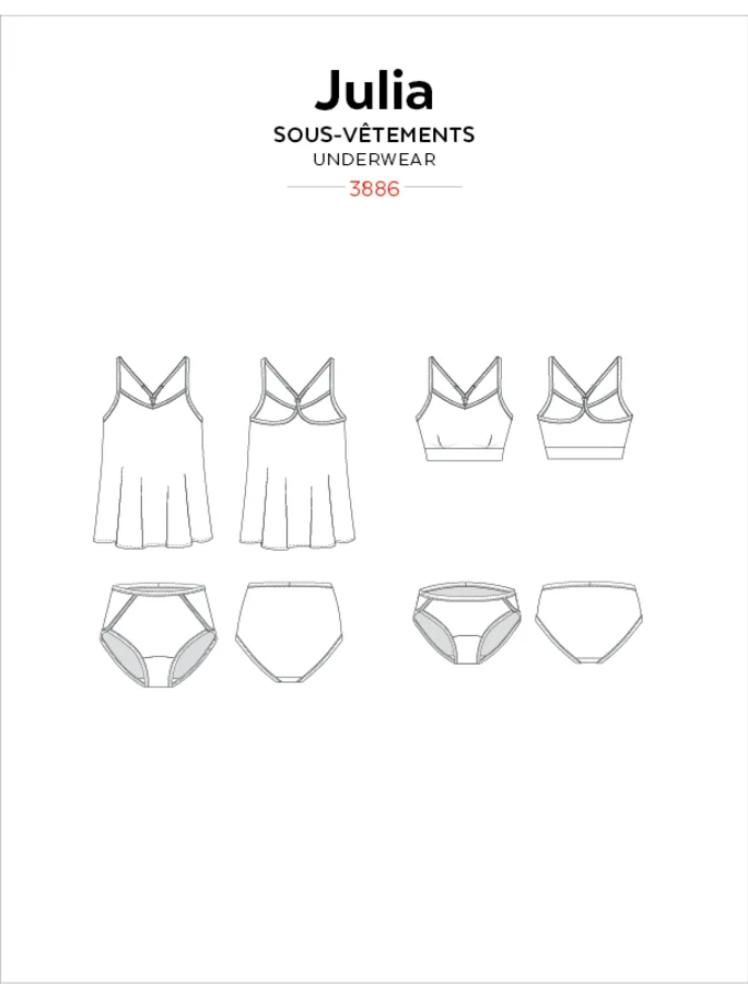 Julia Camisole, Bralette and Pants - Jalie Sewing Pattern (English/French)