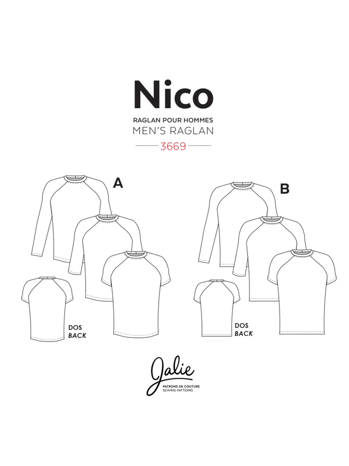 Nico Men's Raglan Tees - Jalie Sewing Pattern (English/French)