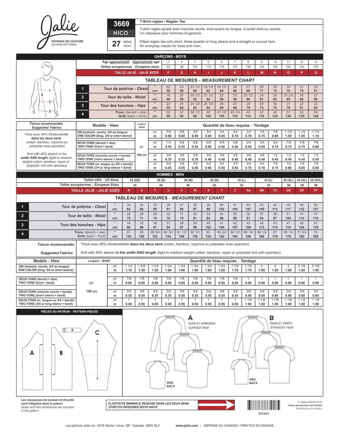 Nico Men's Raglan Tees - Jalie Sewing Pattern (English/French)