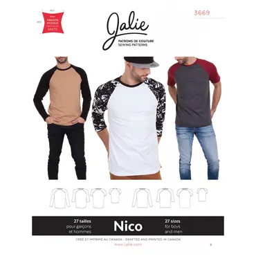 Nico Men's Raglan Tees - Jalie Sewing Pattern (English/French)