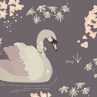 Organic Cotton - Dabbling Swan Plum
