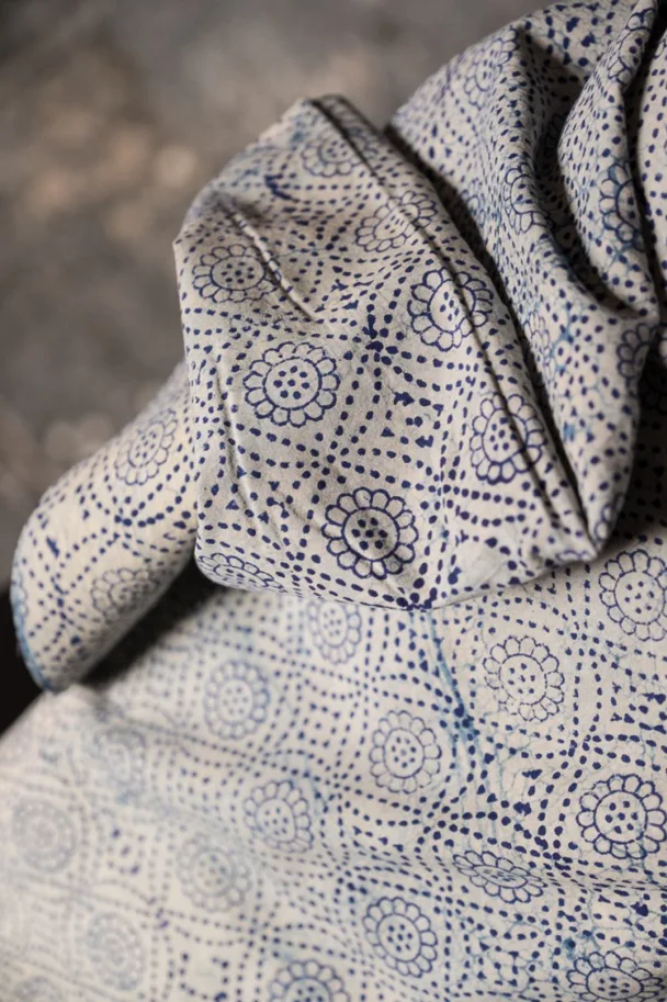 Indian Blockprint - Daisy Indigo