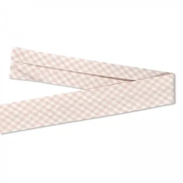 Organic Bias Binding - Small Plaid Peach White