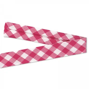 Organic Bias Binding - Plaid Cerise White
