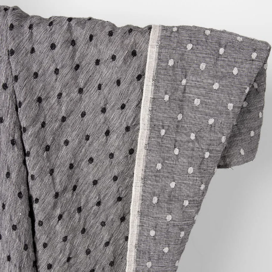 Linen-Wool Black White Dots
