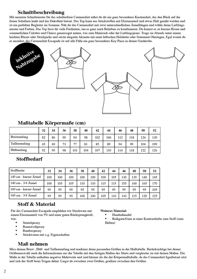 Carmenshirt Escapade - Schnittduett Sewing Pattern (German)