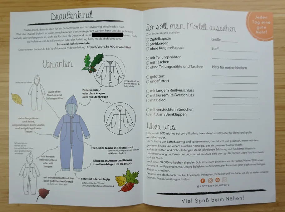 Draussenkind Overall - Lotte & Ludwig Sewing Pattern (German)