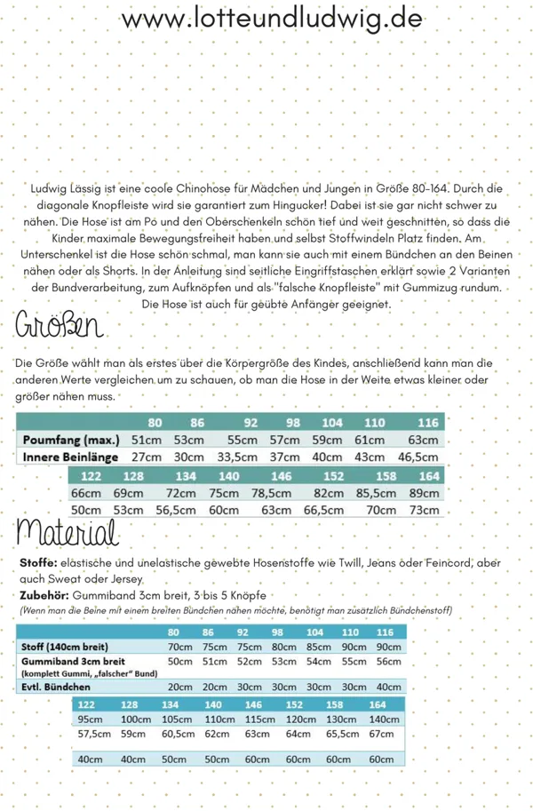 Ludwig Lässig Chinohose Kinder - Lotte & Ludwig Sewing Pattern (German)