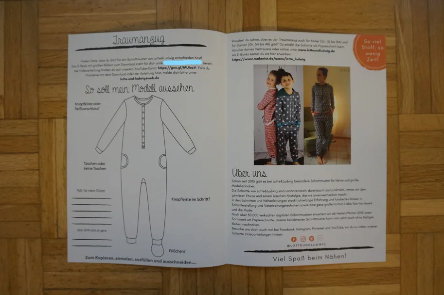 Traumanzug Pijama Kinder - Lotte & Ludwig Schnittmuster