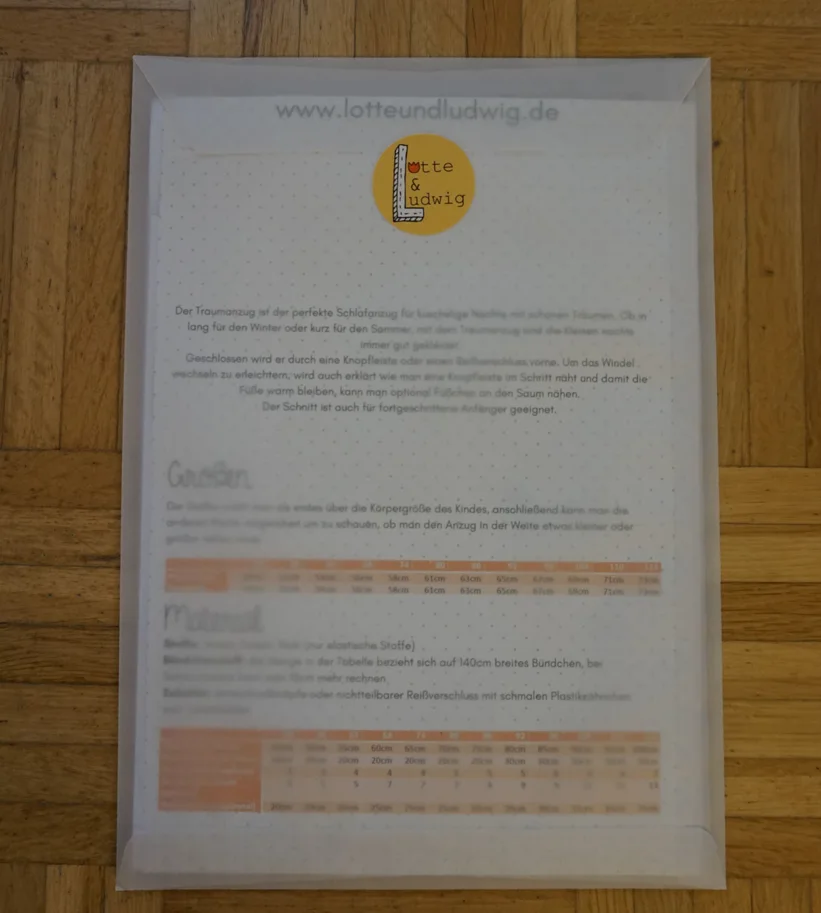 Traumanzug Pijama Kinder - Lotte & Ludwig Schnittmuster