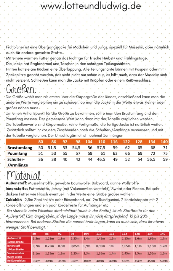 Frühblüher Jacke Kinder - Lotte & Ludwig Schnittmuster