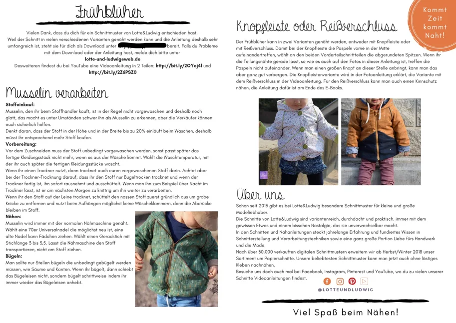 Frühblüher Jacke Kinder - Lotte & Ludwig Schnittmuster