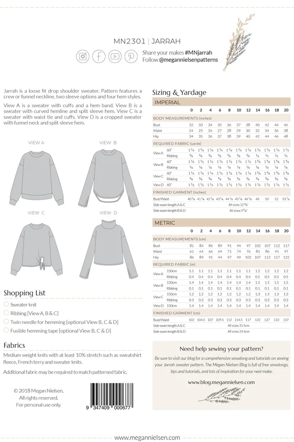 Jarrah Sweater - Megan Nielsen Schnittmuster (Englisch)