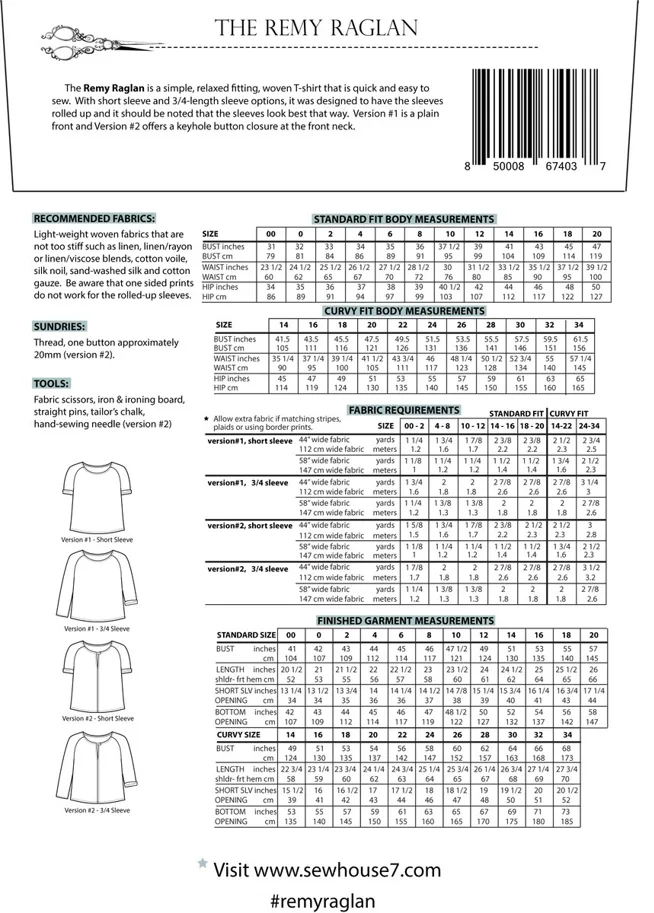 Remy Raglan Top - Sew House Seven Sewing Pattern (English)