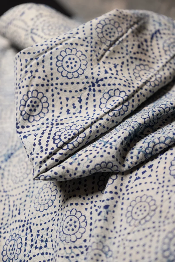 Indian Blockprint - Daisy Indigo