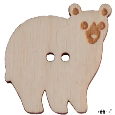 Wooden Button Birch - Nalle (Bear)