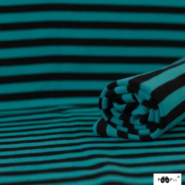 Organic Striped Ribbing - Petrol-Black