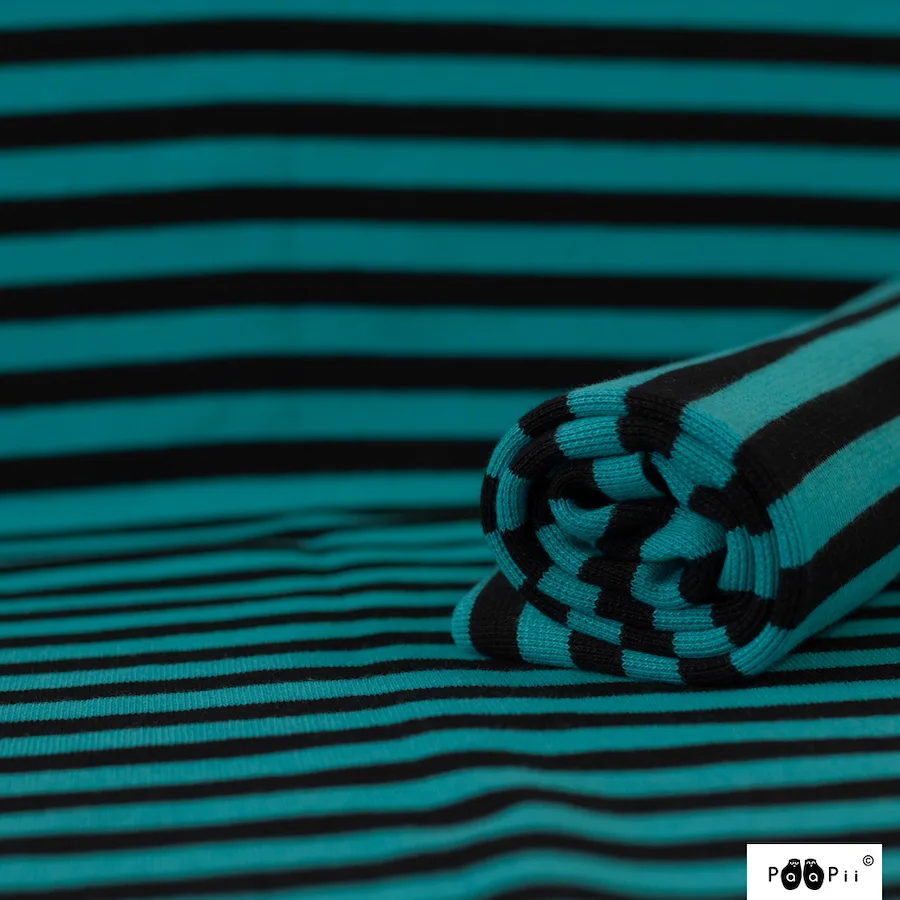 Organic Striped Ribbing - Petrol-Black