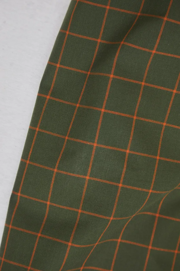 Bio Baumwolle Organic Grid Cotton - Green Khaki Pumpkin