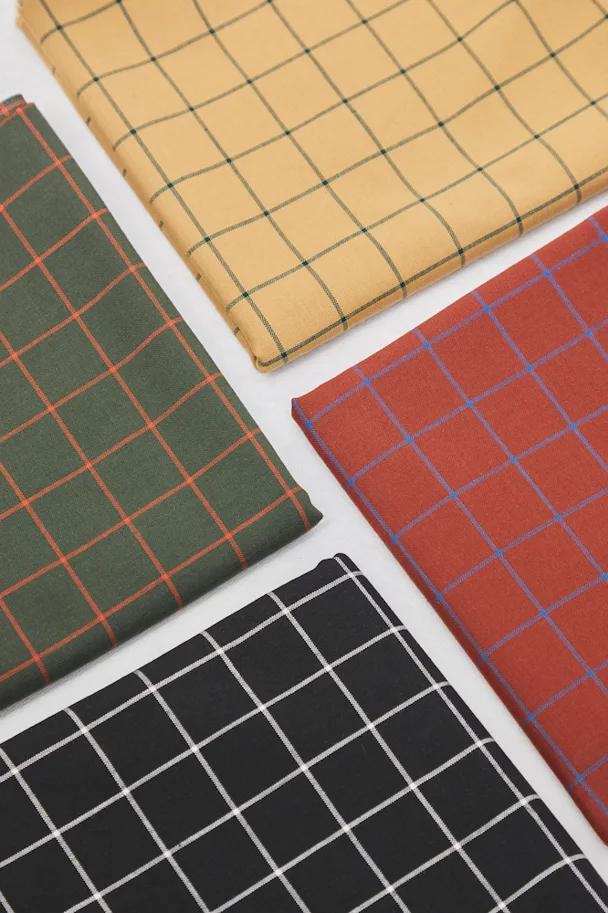 Bio Baumwolle Organic Grid Cotton - Green Khaki Pumpkin