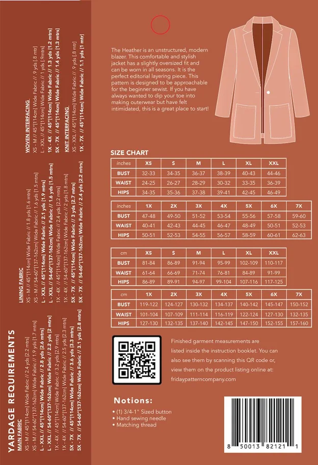 The Heather Blazer - Friday Pattern Company Schnittmuster (Englisch)