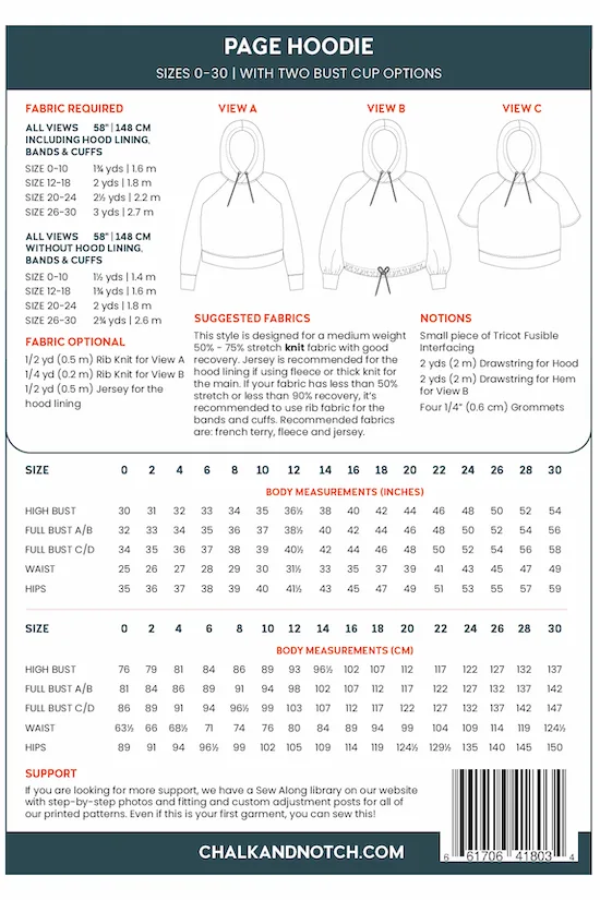 Page Hoodie - Chalk & Notch Sewing Pattern (English)
