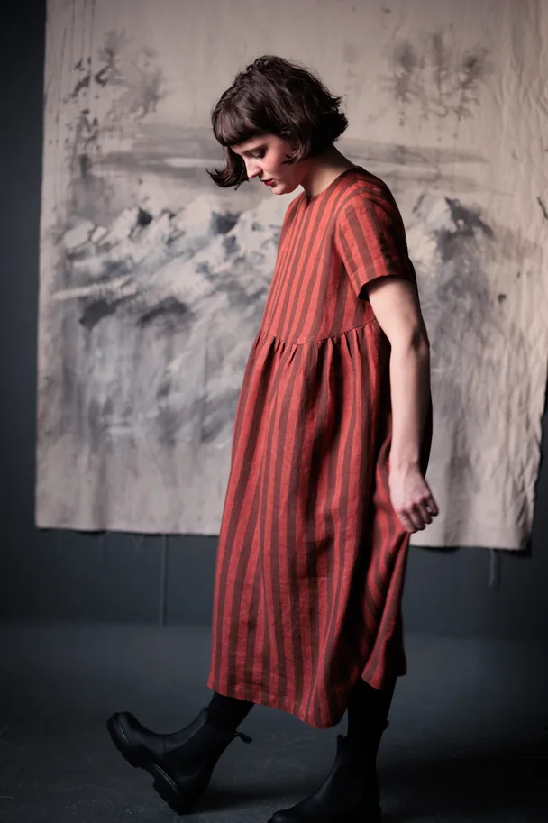 Linen Washed - Biscotti Red Brown Stripes