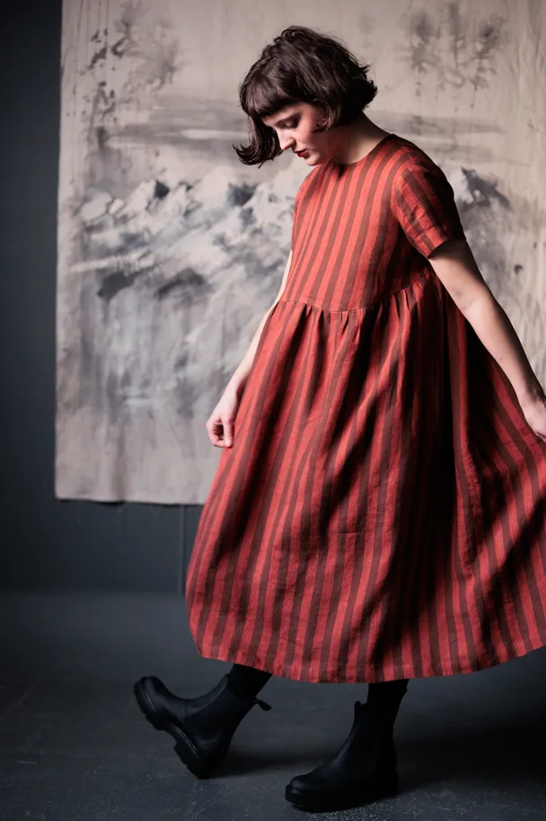 Linen Washed - Biscotti Red Brown Stripes