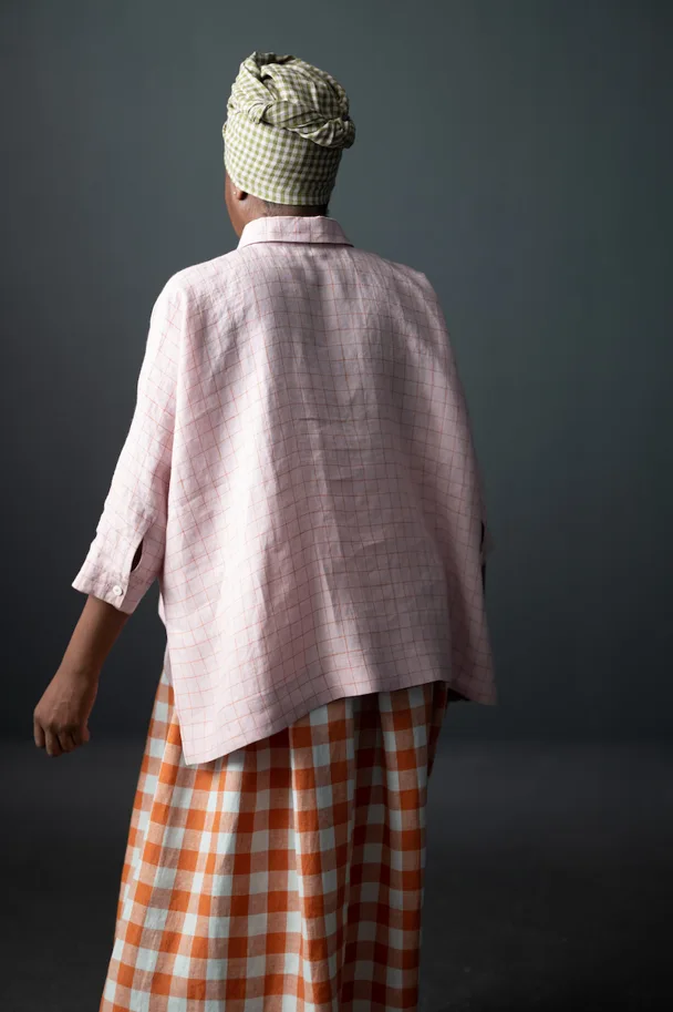 Leinen Washed - Bertie Rose Orange Check