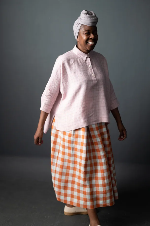 Leinen Washed - Bertie Rose Orange Check