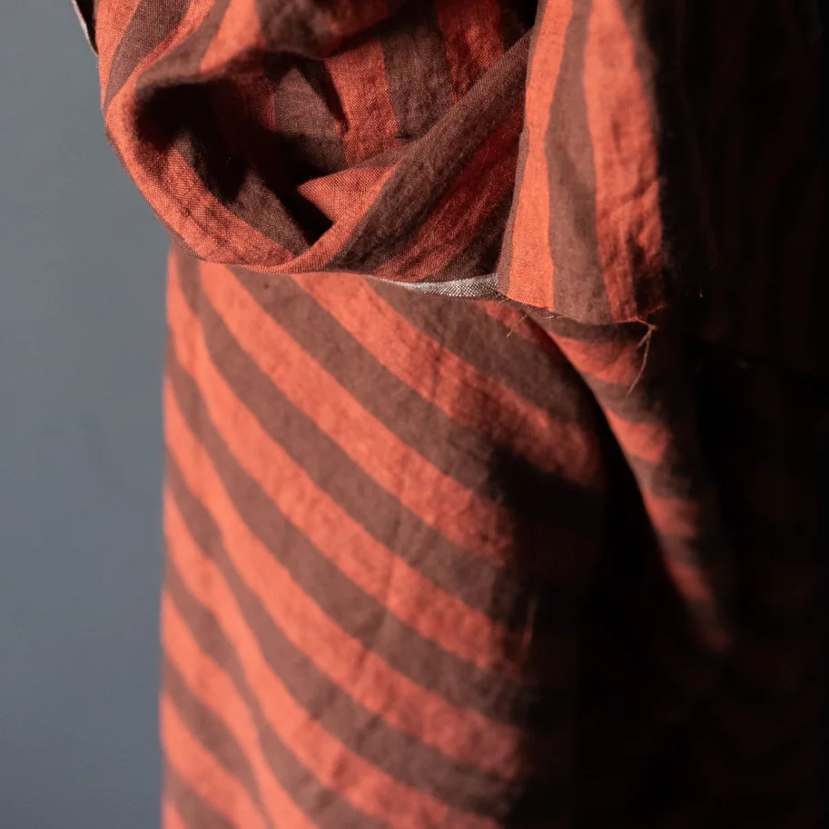 Linen Washed - Biscotti Red Brown Stripes