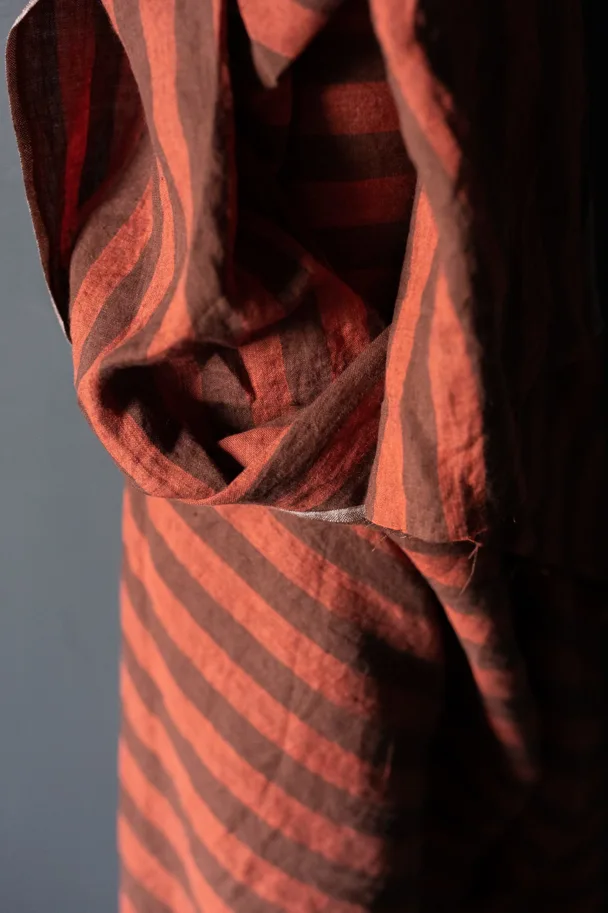 Linen Washed - Biscotti Red Brown Stripes