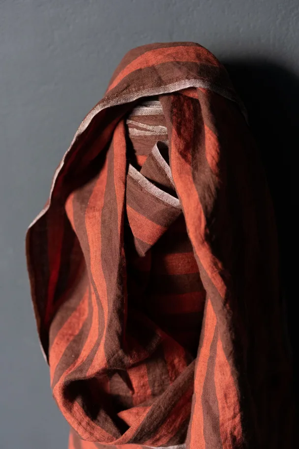 Linen Washed - Biscotti Red Brown Stripes