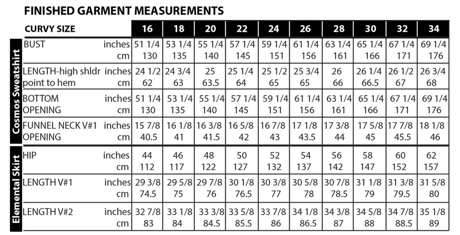 Cosmos Sweatshirt and Elemental Skirt 16-34 - Sew House Seven Schnittmuster (Englisch)