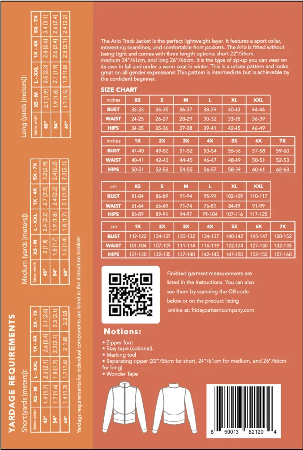 The Arlo Track Jacket - Friday Pattern Company Schnittmuster (Englisch)