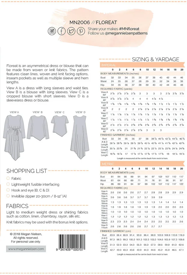 Floreat Dress and Top - Megan Nielsen Sewing Pattern (English)