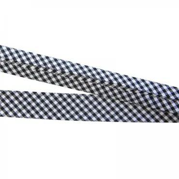 Organic Bias Binding - Small Plaid Black White