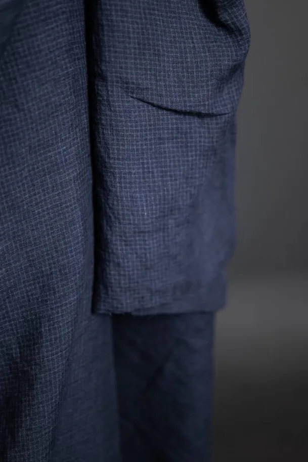 Leinen Washed - Little March Dark Blue Mini Check