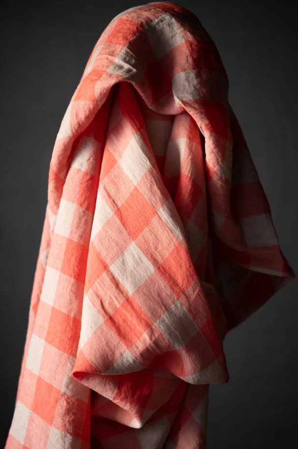 Linen Washed - Dotty Coral Check