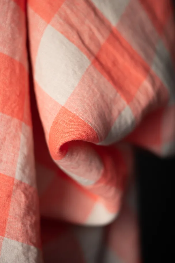 Linen Washed - Dotty Coral Check
