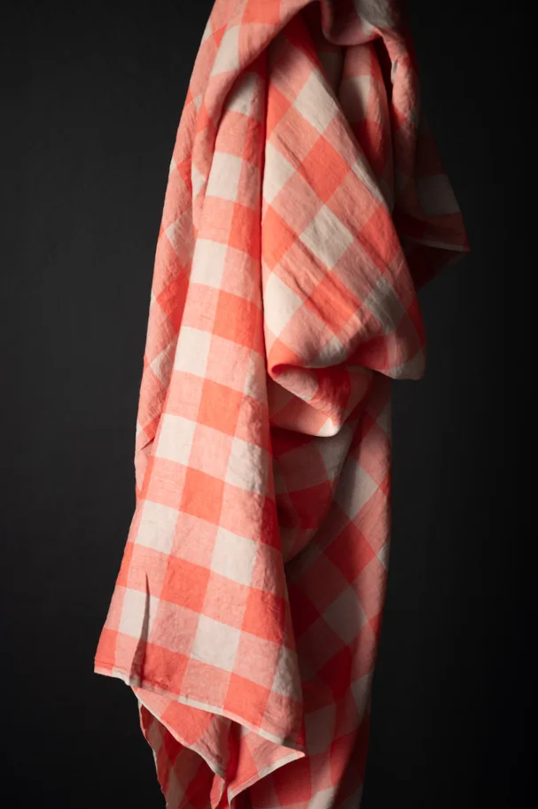 Linen Washed - Dotty Coral Check