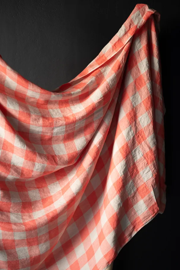 Linen Washed - Dotty Coral Check