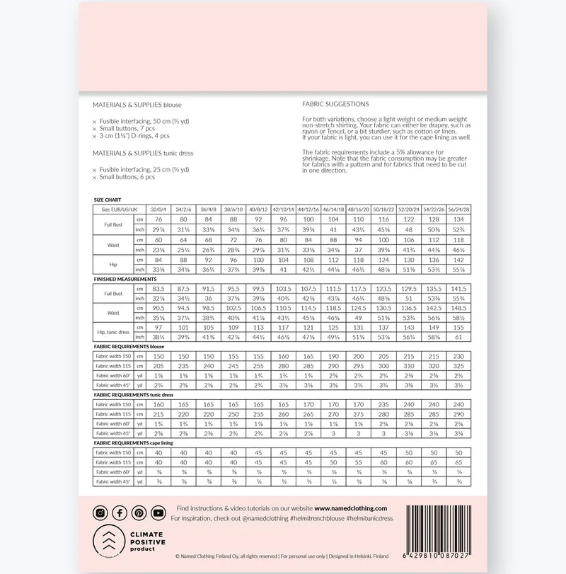 Helmi Blouse and Dress - Named Clothing Sewing Pattern (English)