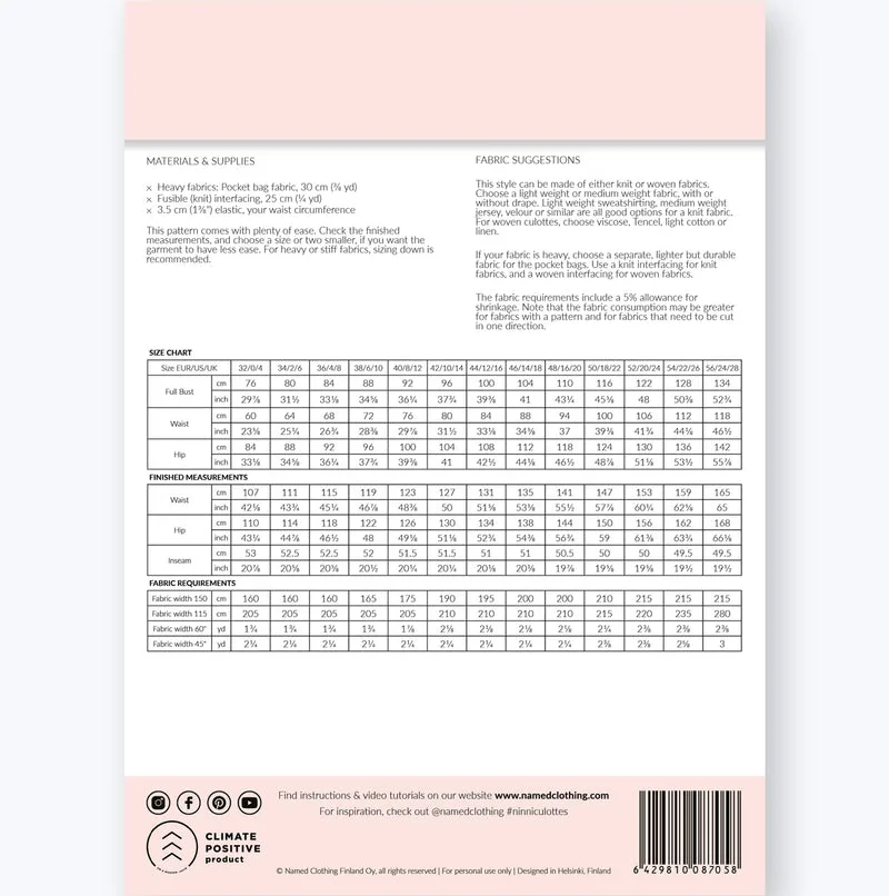 Ninni Culottes - Named Clothing Schnittmuster (Englisch)