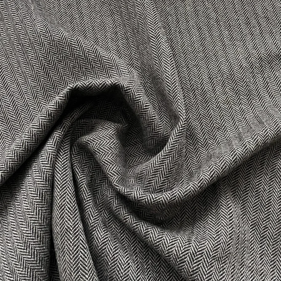 Wool Fabric German Tweed - Herringbone Aschenputtel Black-White
