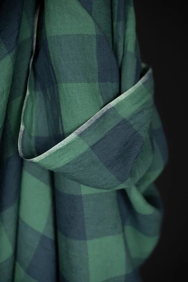 Leinen Washed - Elba Green Blue Gingham