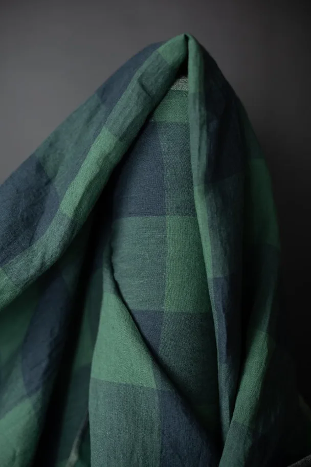 Leinen Washed - Elba Green Blue Gingham