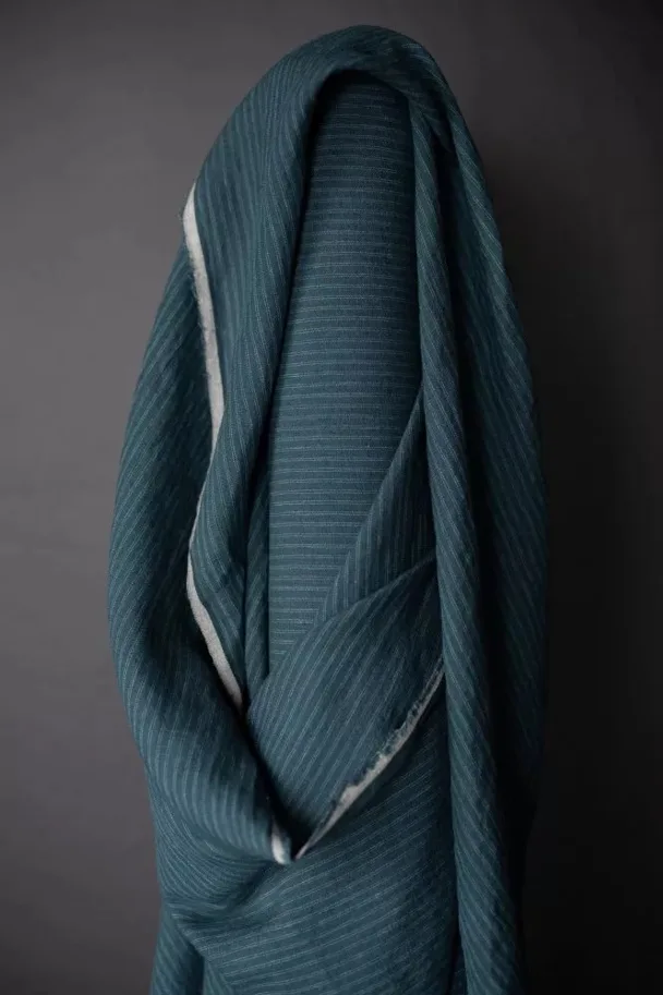 Leinen Washed - Noren Blues Teal Double Stripe