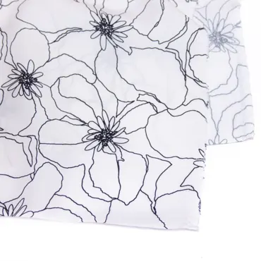 Tencel Twill - Flower Lines Black On White